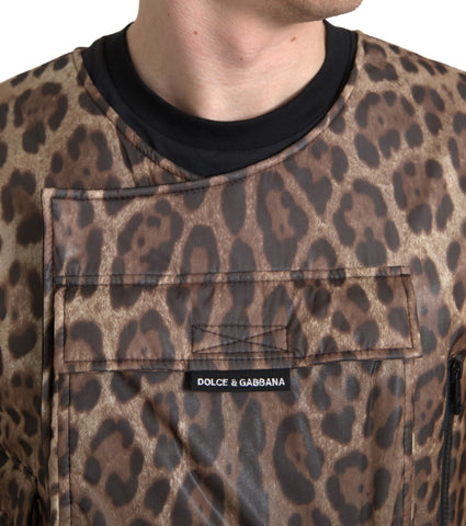 Brown leopard silk sleeveless sportswear by Dolce & Gabbana, featuring a stylish animal print design.