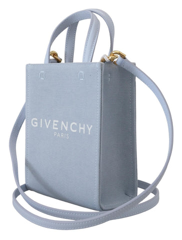 Blue Coated Canvas Vertical Cloud Mini Shoulder Bag