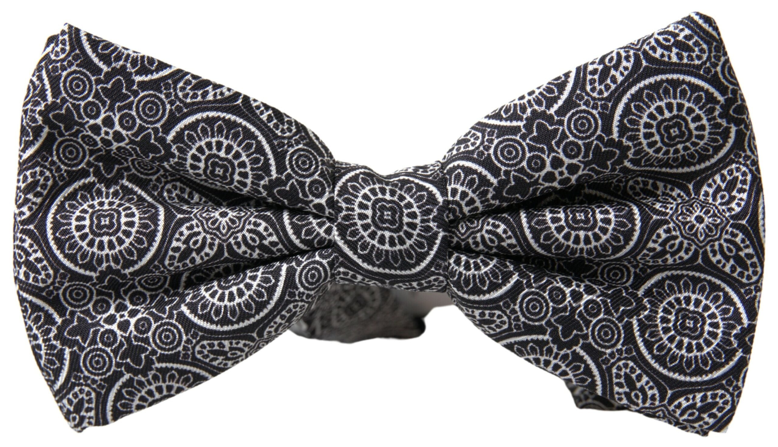 Black and white patterned adjustable neck bow tie from Dolce & Gabbana with classic papillon style.