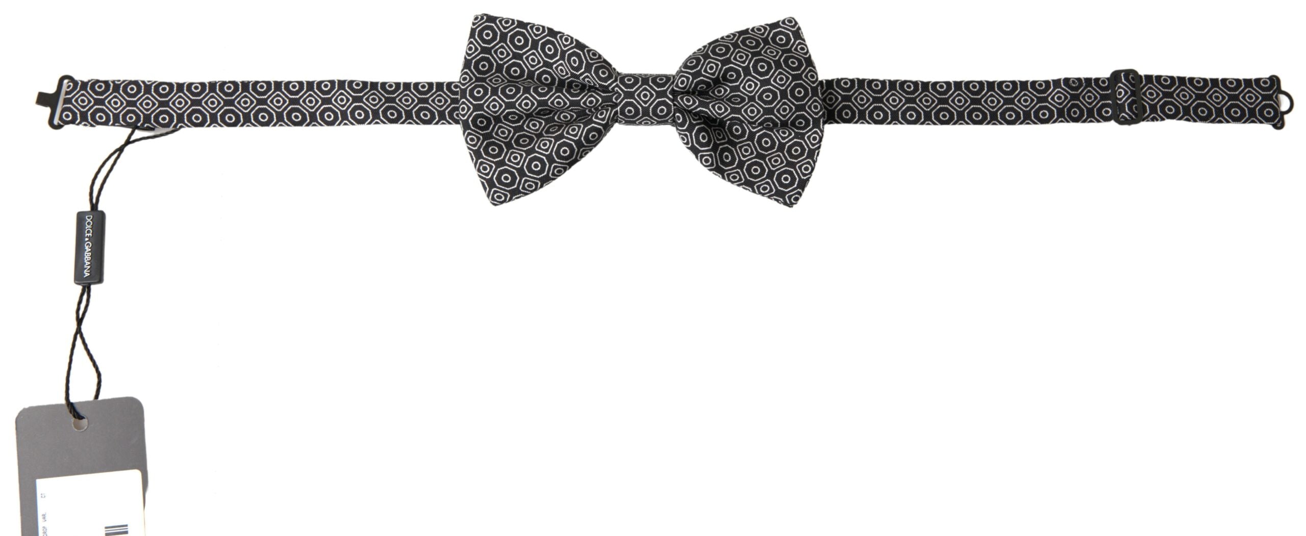 Black and white patterned adjustable neck bow tie by Dolce & Gabbana, featuring a classic papillon style with elegant design.