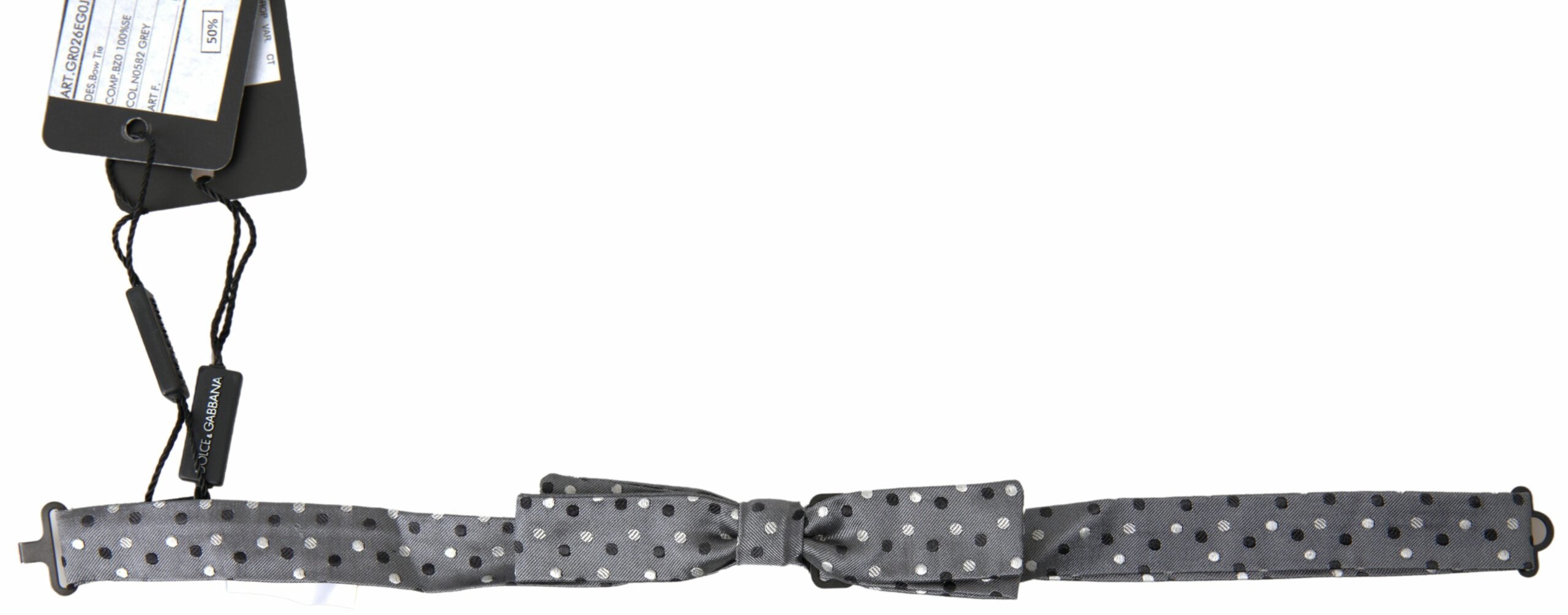 Gray silk polka dot men's adjustable bow tie with a papillon style, featuring a classic design from Dolce & Gabbana.