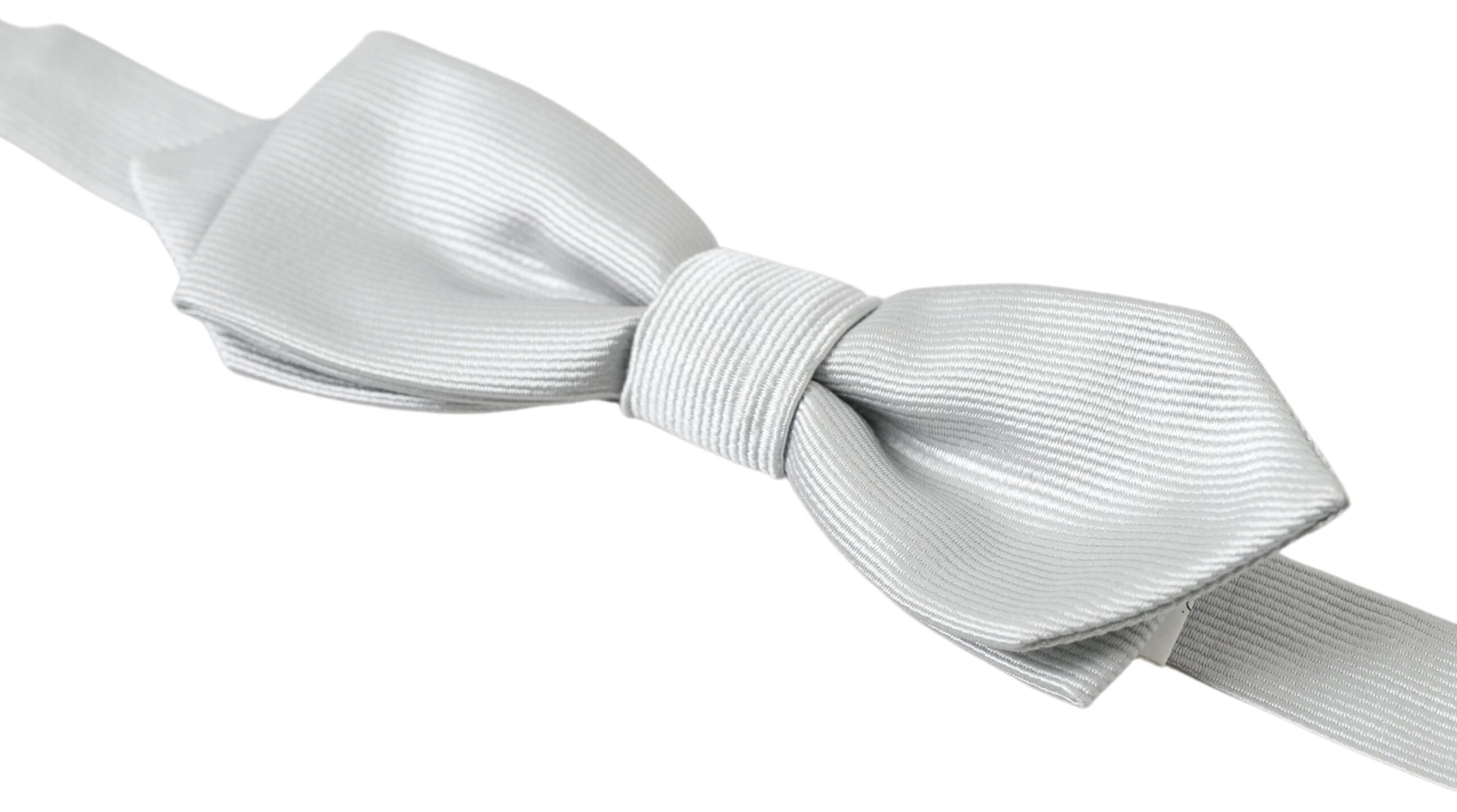 Gray silk adjustable men's neck bow tie with papillon style from Dolce & Gabbana, featuring a sleek, elegant design.