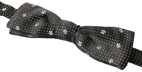 Dark Gray Patterned Silk Adjustable Men Neck Papillon Bow Tie