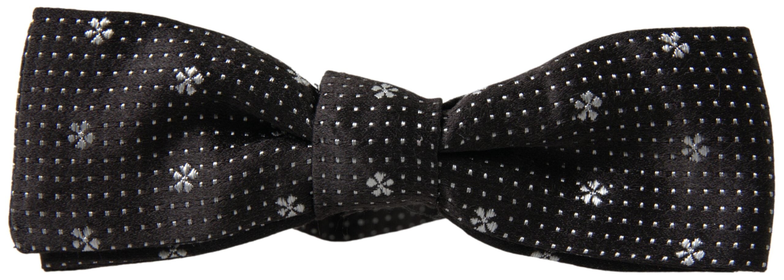 Black patterned silk adjustable men's neck bow tie by Dolce & Gabbana, featuring a stylish and elegant design.