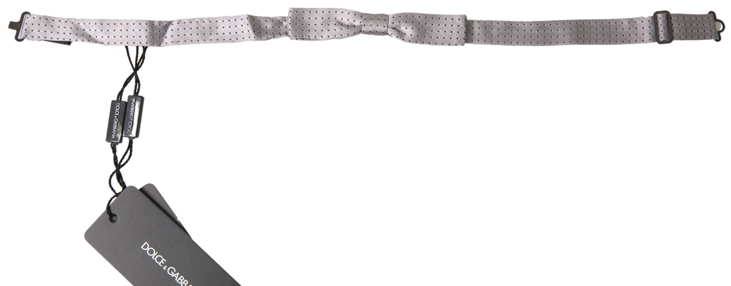 Gray dotted silk adjustable men's neck bow tie by Dolce & Gabbana, featuring a classic papillon style and elegant design.