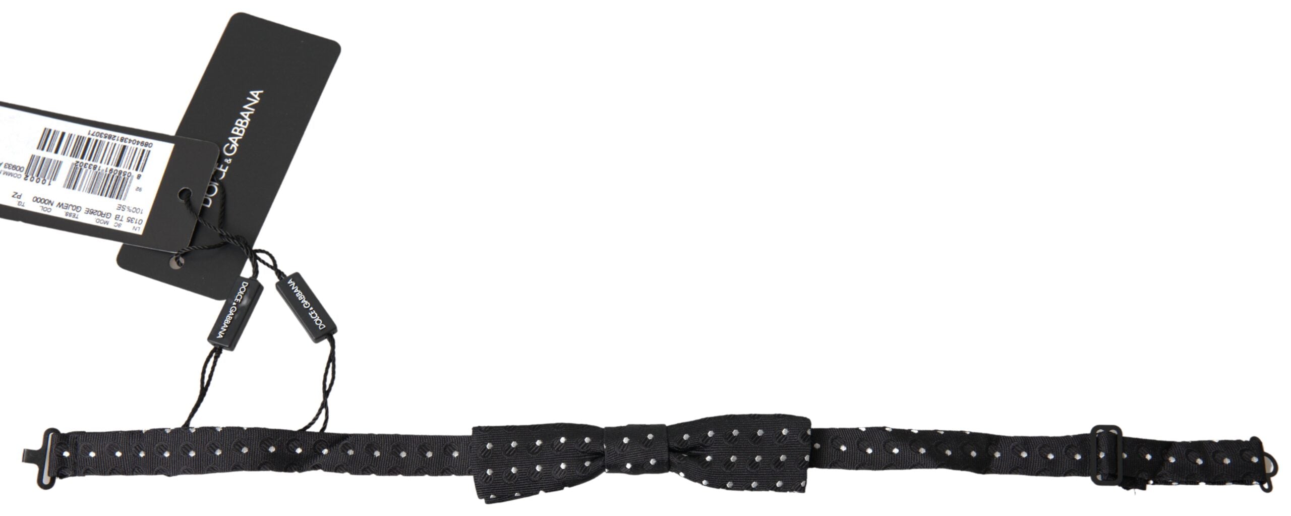 Black silk polka dot bow tie with adjustable strap for men, stylish neck accessory by Dolce & Gabbana