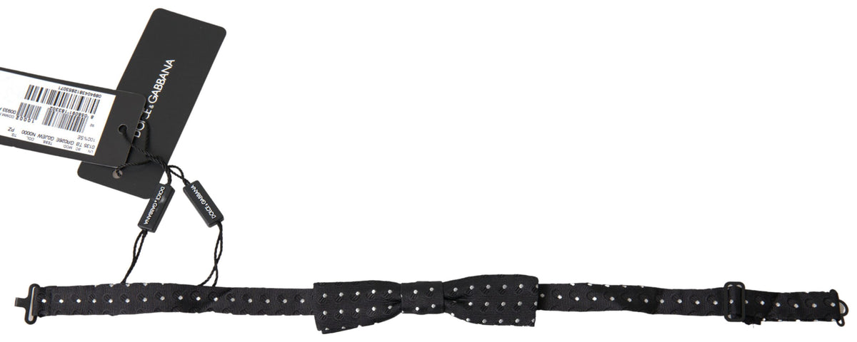 Black silk polka dot bow tie with adjustable strap for men, stylish neck accessory by Dolce & Gabbana