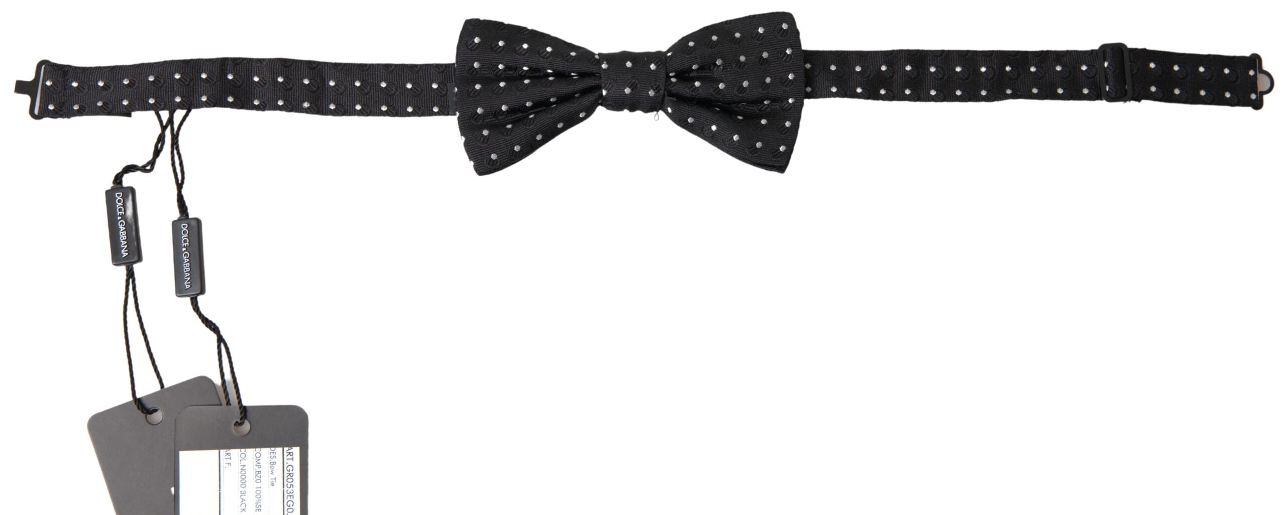 Black polka dot silk adjustable men's bow tie by Dolce & Gabbana, featuring a classic papillon style and elegant design.