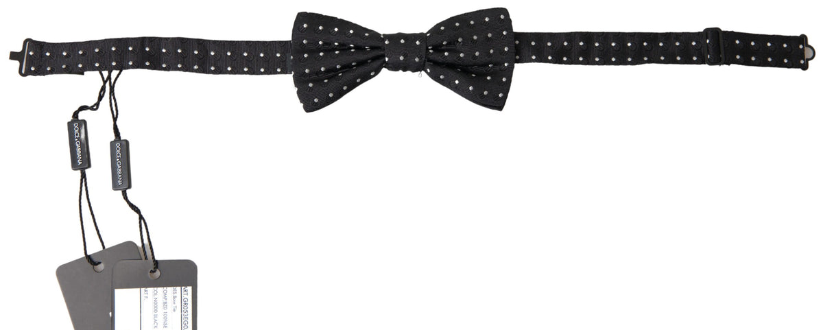 Black polka dot silk adjustable men's bow tie by Dolce & Gabbana, featuring a classic papillon style and elegant design.