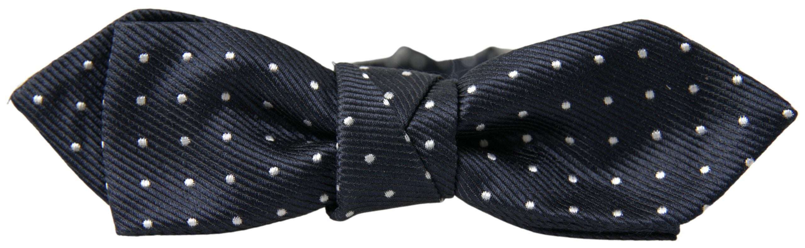 Blue polka dot silk adjustable men's bow tie with papillon style from Dolce & Gabbana, featuring a classic and elegant design.