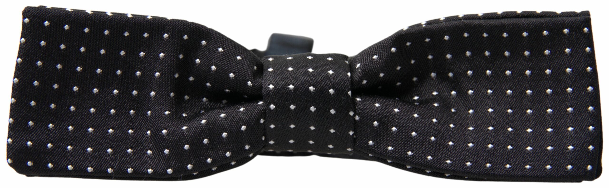 Black polka dot silk adjustable men's bow tie with a papillon style, crafted by Dolce & Gabbana.