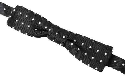 Black silk polka dot men's bow tie with adjustable neck strap from Dolce & Gabbana.