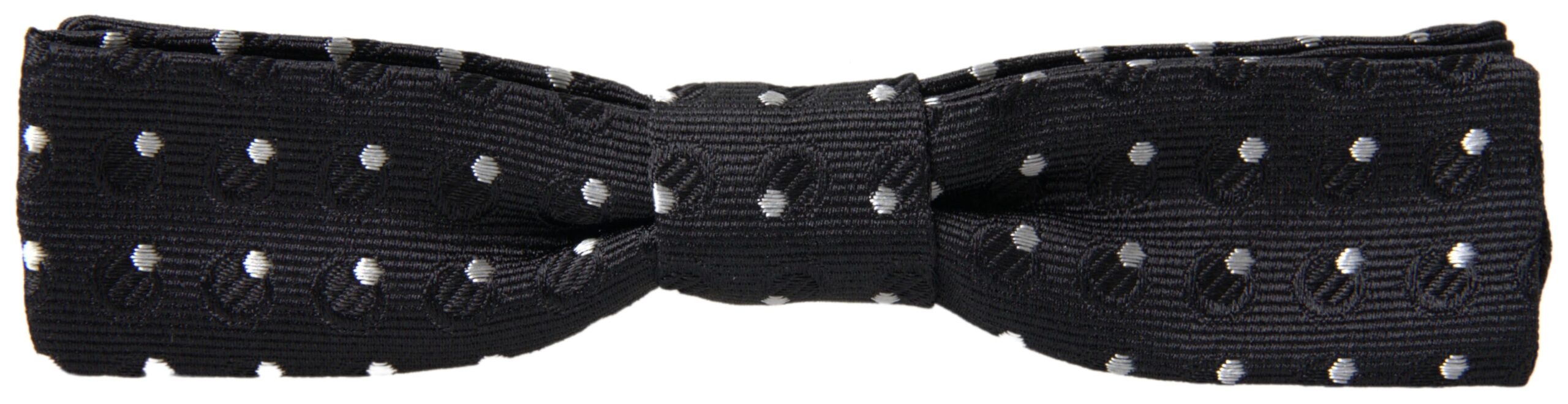 Black polka dot silk adjustable men's bow tie with D&G branding, featuring classic elegant design for formal wear.