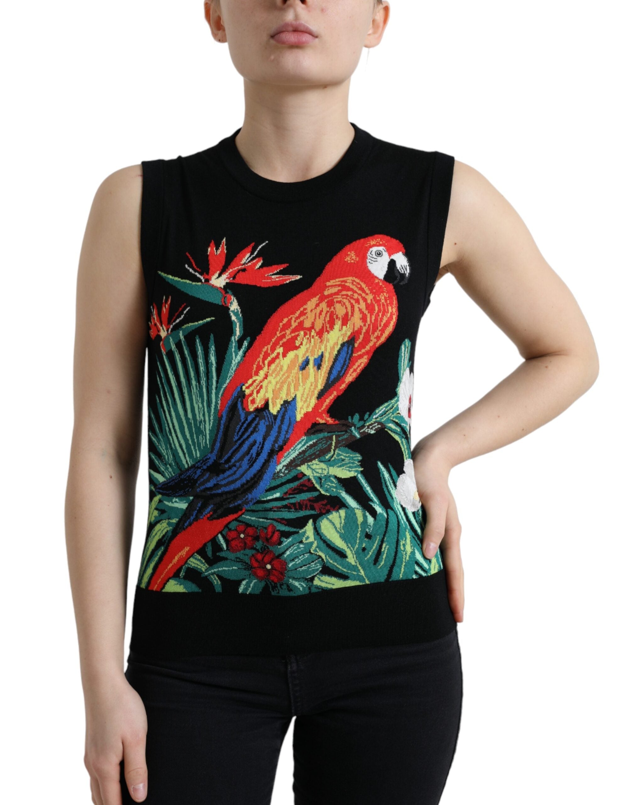 Black Dolce & Gabbana wool knit sleeveless tank T-shirt featuring a relaxed fit and textured fabric.