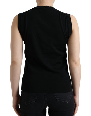 Black wool knit sleeveless tank top by Dolce & Gabbana, featuring a fitted design and smooth texture.