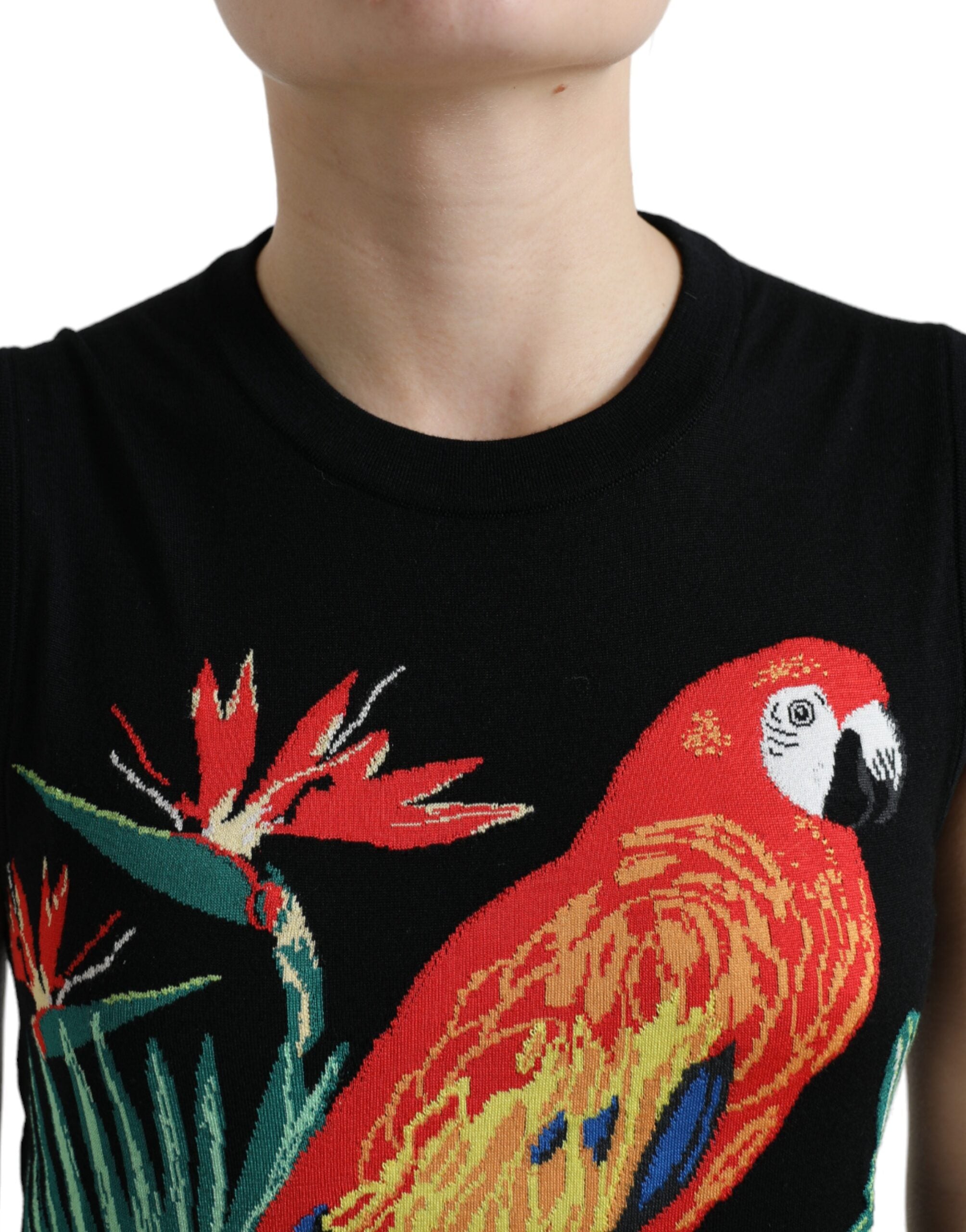 Black Wool Knit Sleeveless Tank T-Shirt by Dolce & Gabbana, featuring a fitted design and sleeveless style in a sleek black color.