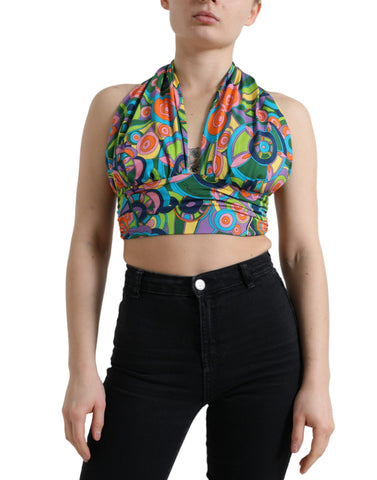 Multicolor halter sleeveless cropped tank top by Dolce & Gabbana, featuring vibrant colors and a stylish halter neckline.