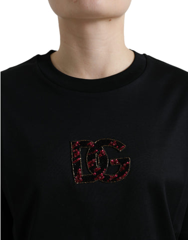 Black cotton Dolce & Gabbana Crystal Crewneck T-shirt with subtle crystal embellishments, casual and stylish men's tee.