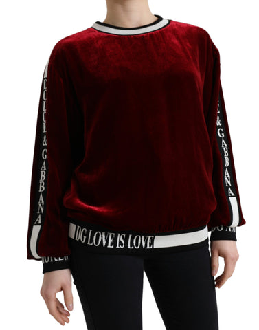 Dolce & Gabbana Bordeaux velvet crew neck pullover sweater displayed on a model, showcasing its luxurious fabric and classic fit.