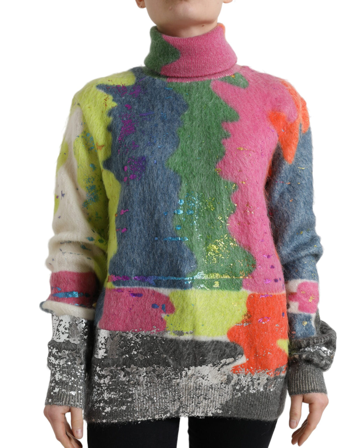 Multicolor mohair turtleneck sweater by Dolce & Gabbana, featuring a cozy knit with vibrant color accents.