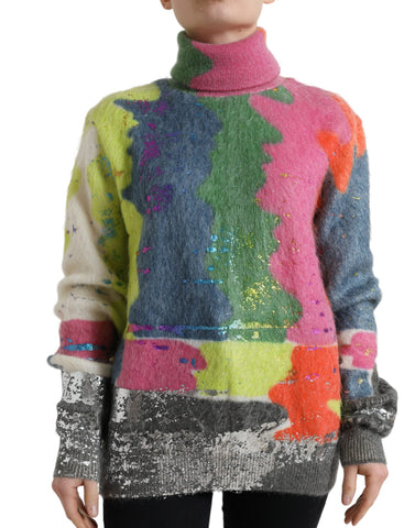 Multicolor mohair turtleneck sweater by Dolce & Gabbana, featuring a cozy knit with vibrant color accents.