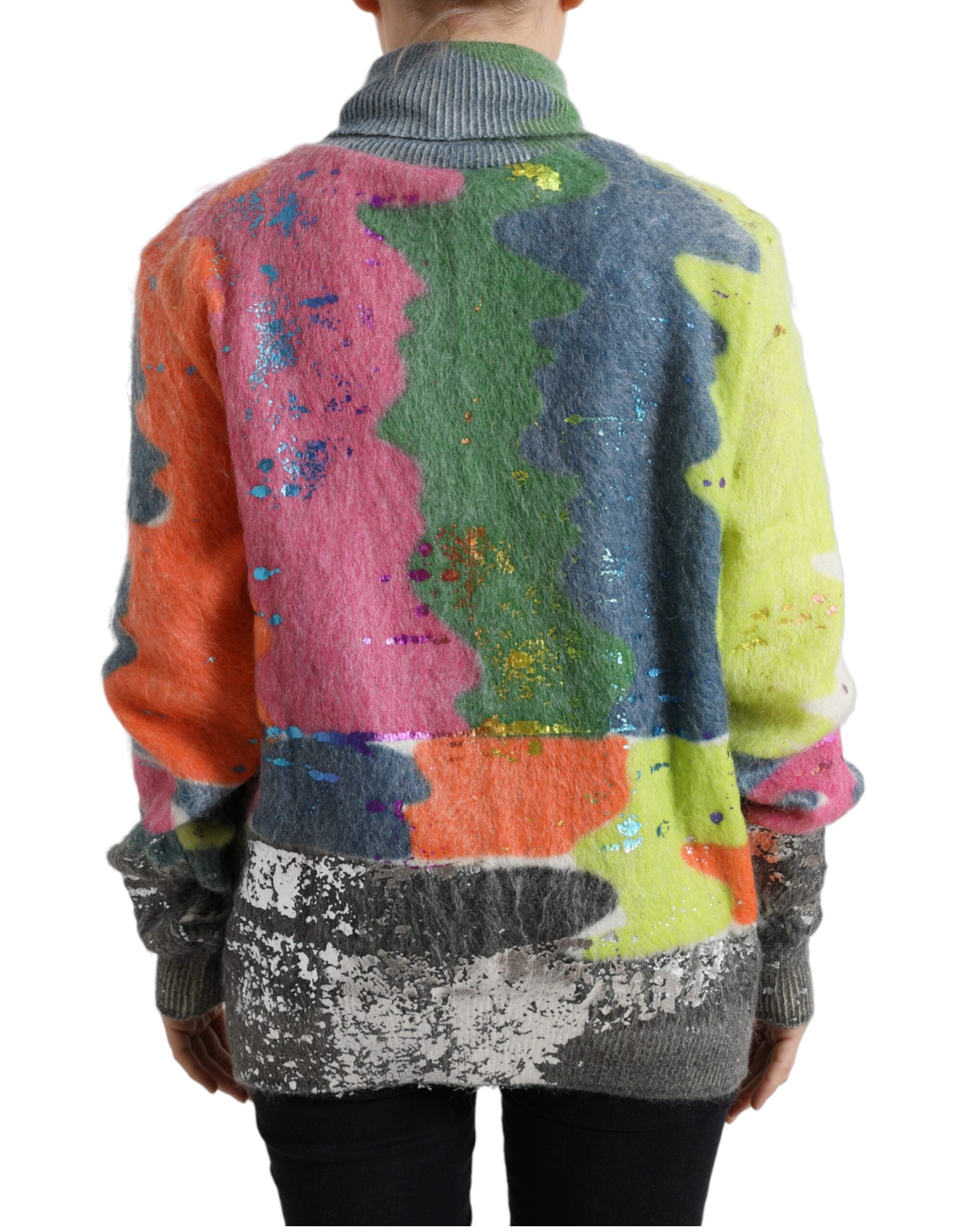 Multicolor mohair turtleneck sweater by Dolce & Gabbana, featuring a cozy, soft knit with vibrant color accents.
