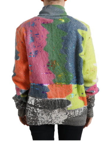 Multicolor mohair turtleneck sweater by Dolce & Gabbana, featuring a cozy, soft knit with vibrant color accents.