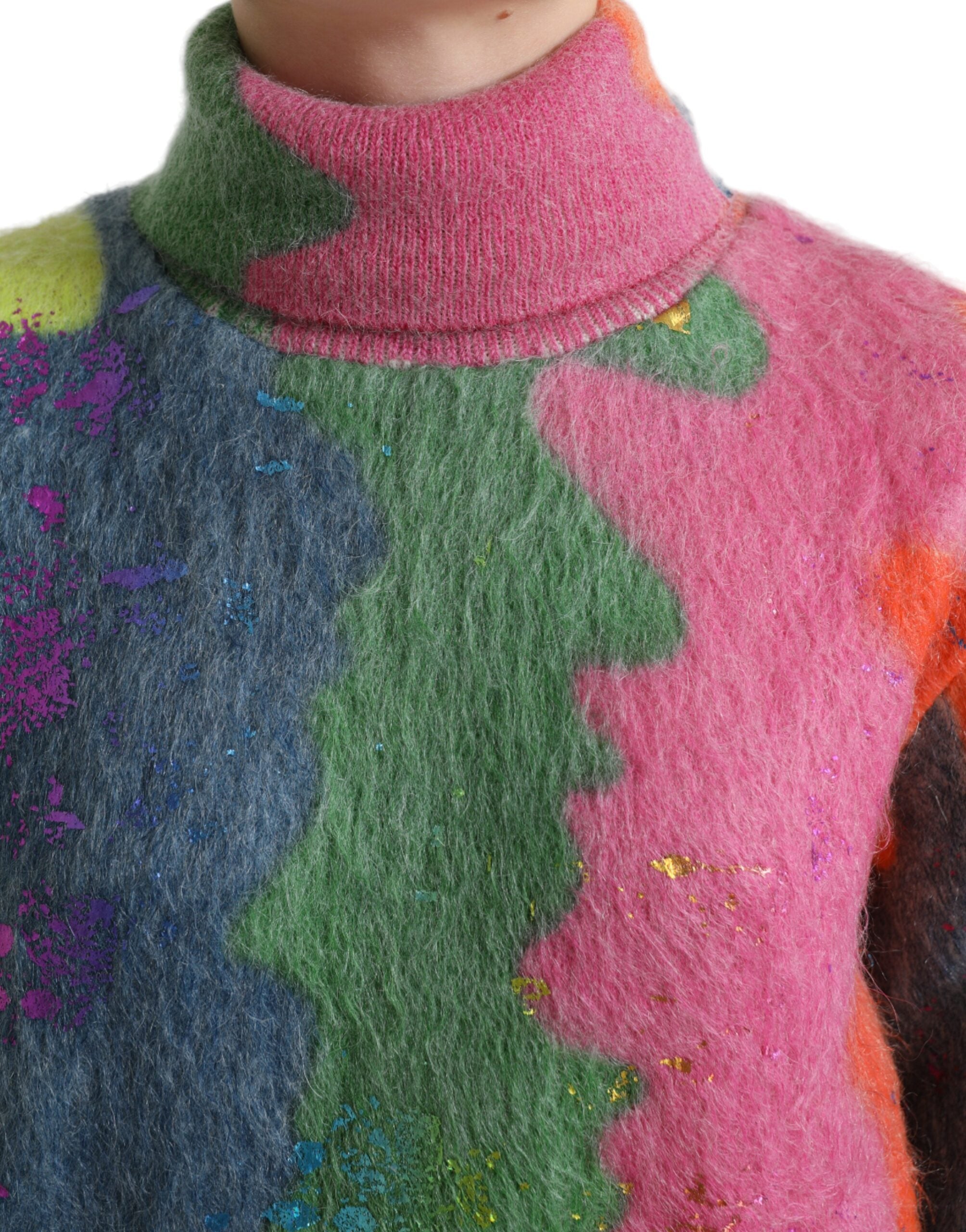 Multicolor mohair turtleneck pullover sweater by Dolce & Gabbana featuring a cozy, textured knit design.