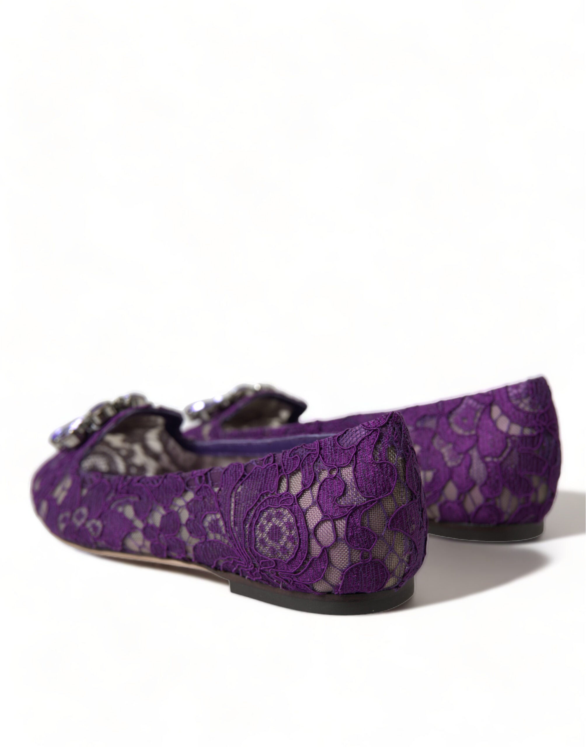Purple Vally Taormina lace flats shoes with crystal embellishments by Dolce & Gabbana, featuring a elegant open-toe design.