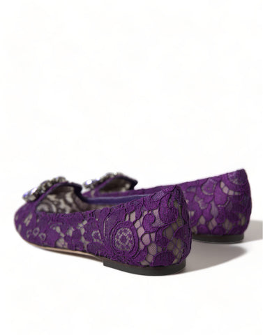 Purple Vally Taormina lace flats shoes with crystal embellishments by Dolce & Gabbana, featuring a elegant open-toe design.