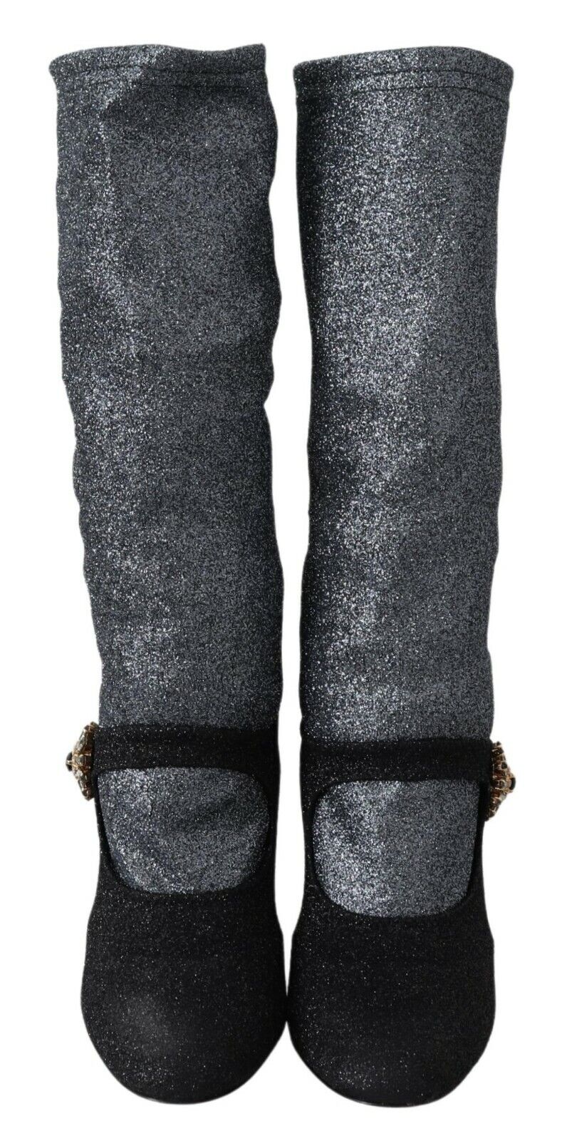 Black crystal Mary Janes booties shoes by Dolce & Gabbana featuring glossy black leather and sparkling crystal accents.