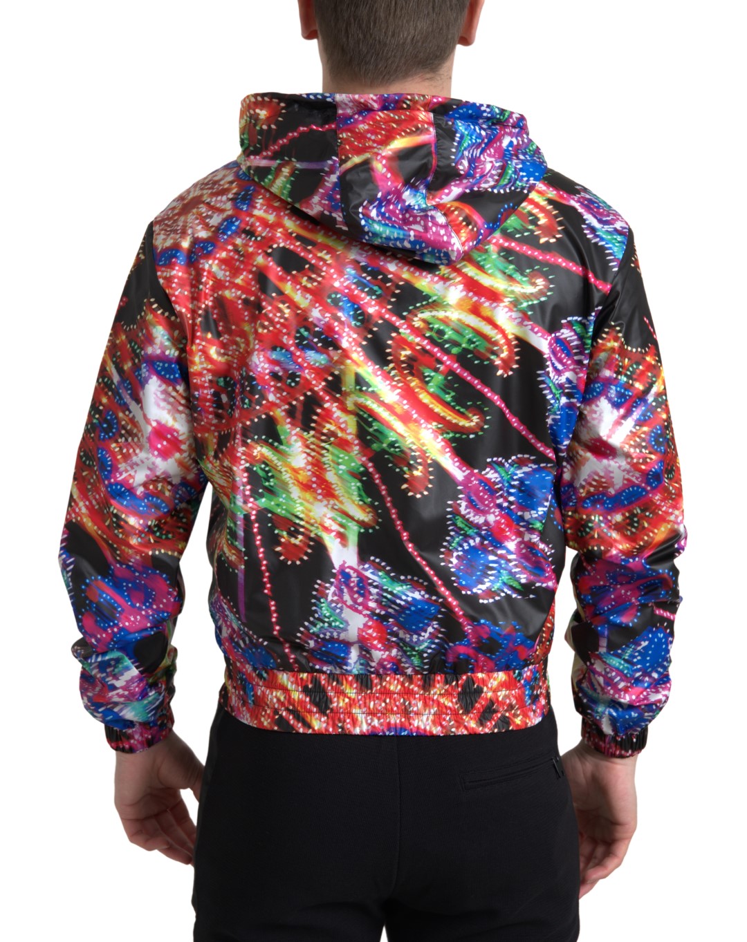 Multicolor hooded sweatshirt sweater by Dolce & Gabbana, featuring vibrant design and casual fit, shown on a model.