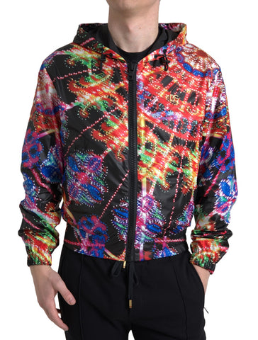 Dolce & Gabbana multicolor hooded sweatshirt sweater with vibrant pattern and adjustable drawstrings, casual and stylish fit.