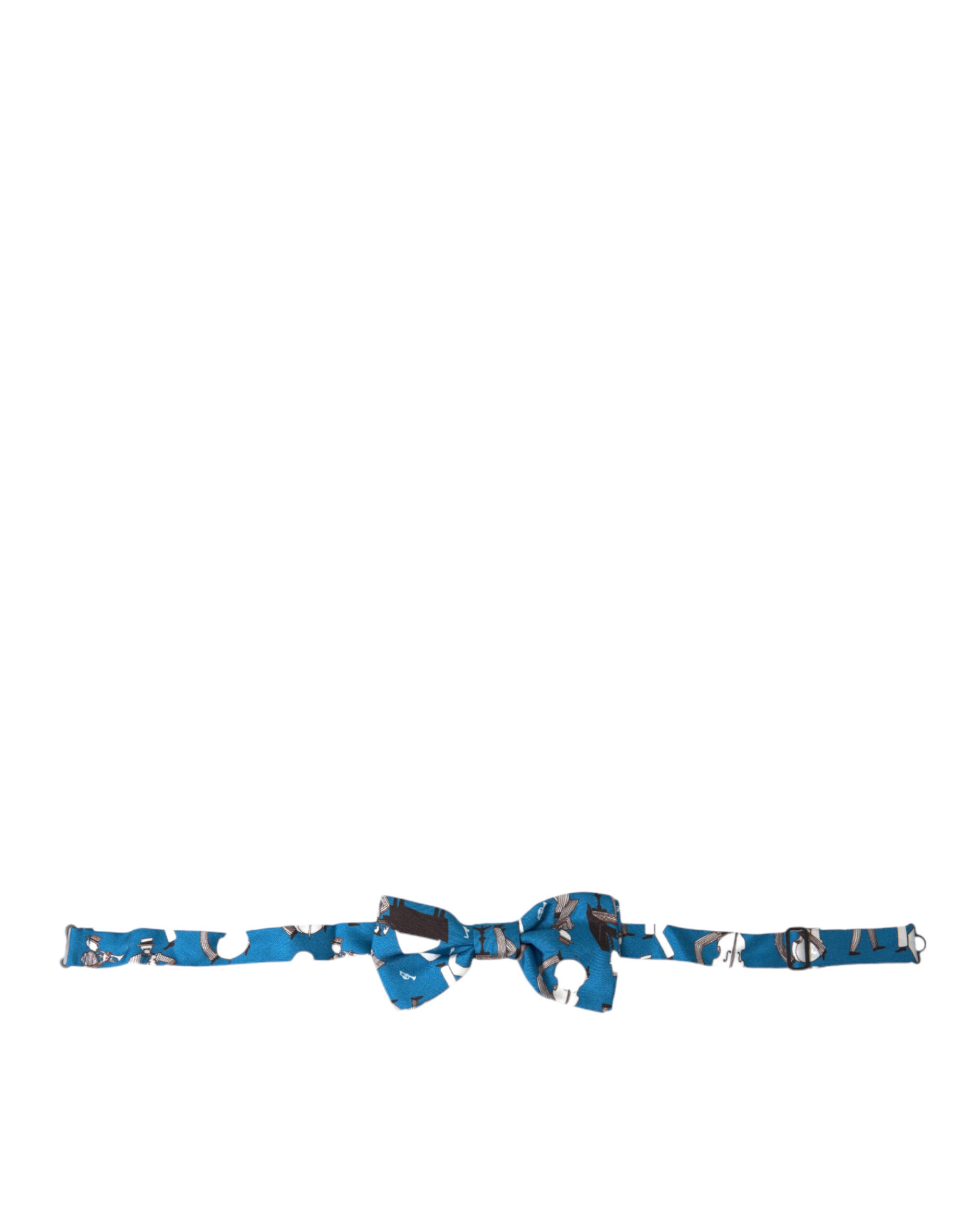 Blue silk jazz club bow tie with adjustable neck strap by Dolce & Gabbana, featuring a sleek and elegant design.
