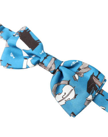 Blue silk jazz club bow tie with adjustable neck strap by Dolce & Gabbana, featuring a classic papillon style.