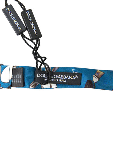 Blue silk jazz club bow tie with adjustable neck strap from Dolce & Gabbana, featuring a sleek, stylish design.