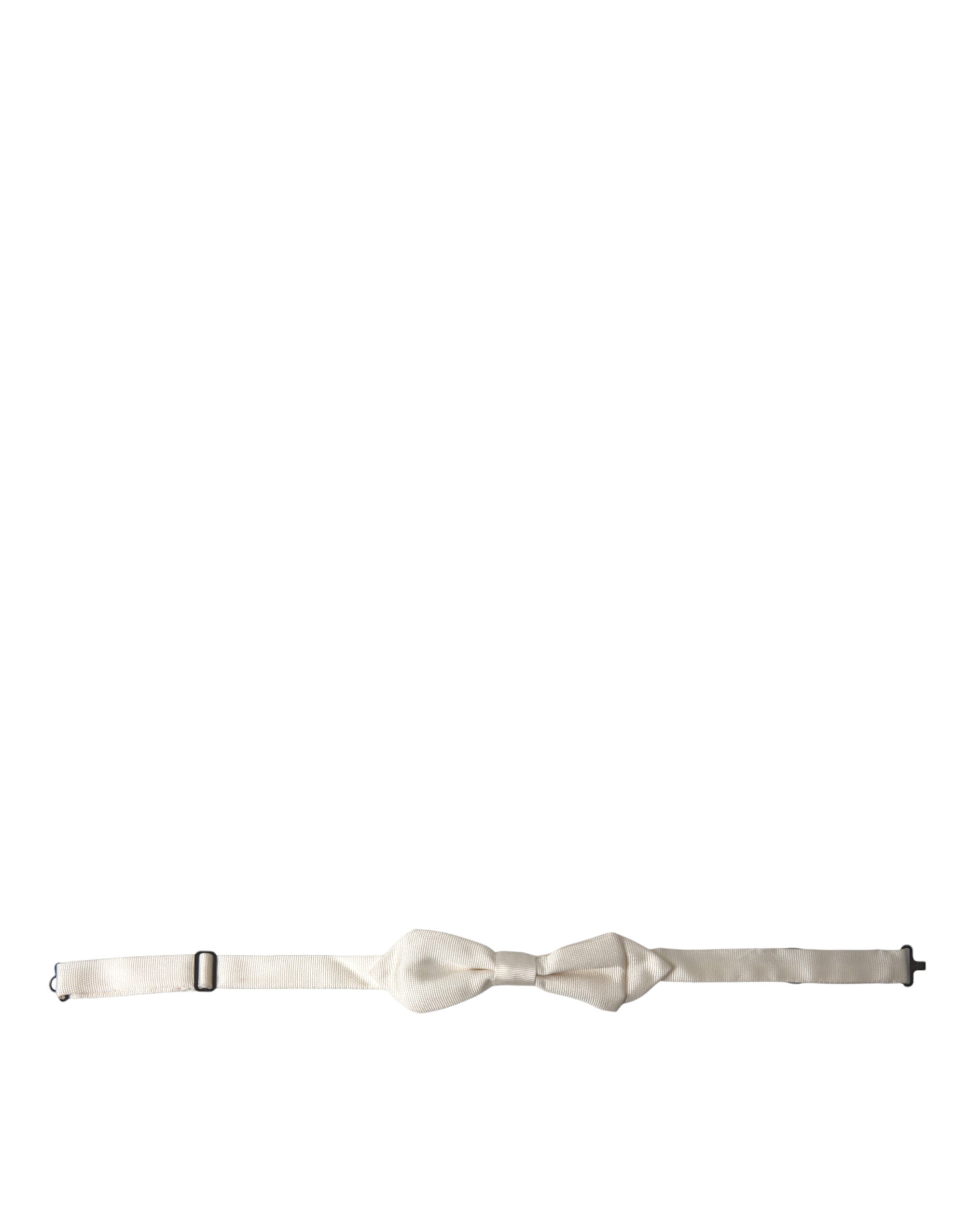 White silk slim adjustable Papillon bow tie by Dolce & Gabbana, featuring a classic butterfly shape and elegant knot.
