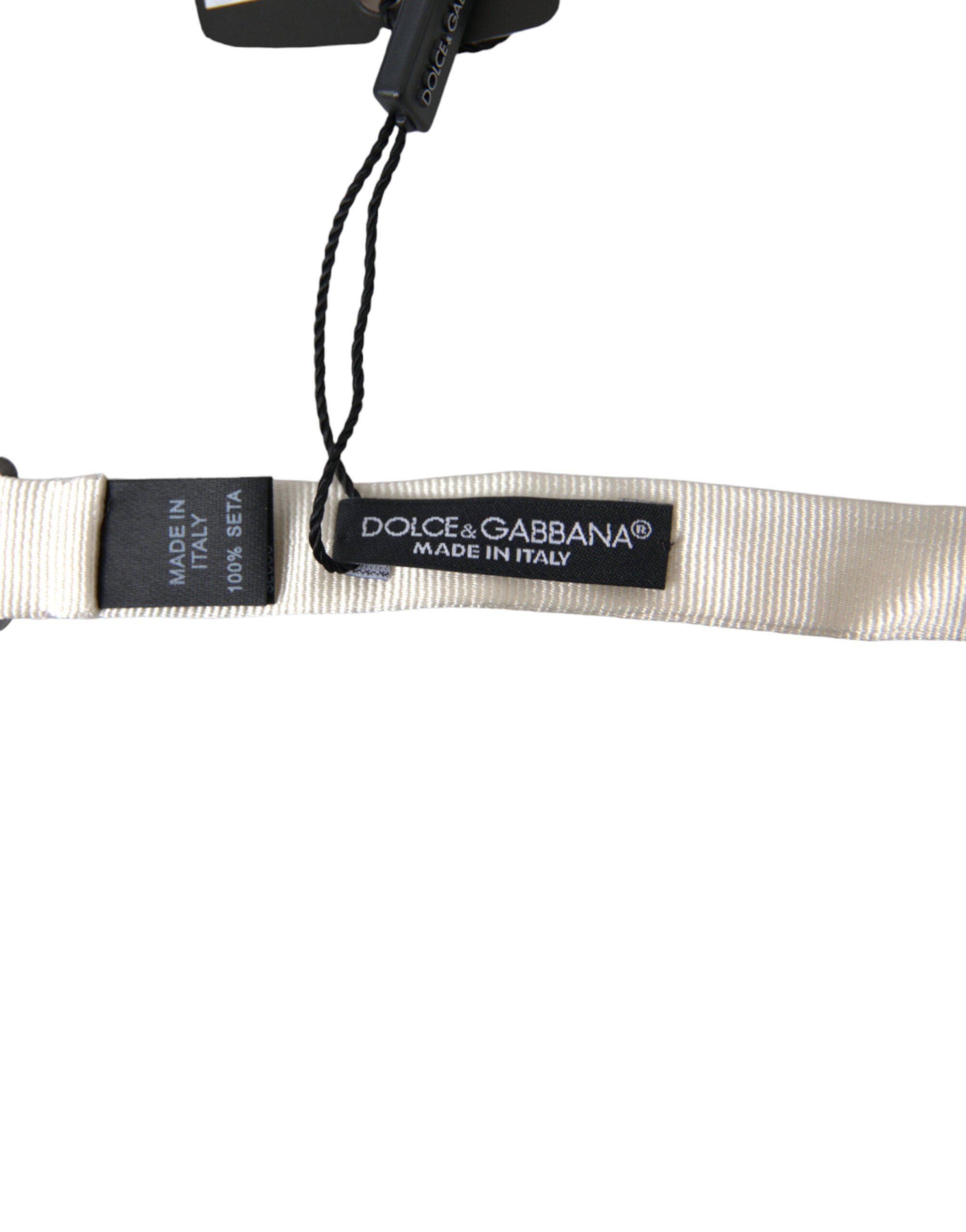 White silk slim adjustable Papillon bow tie by Dolce & Gabbana, featuring a classic butterfly shape and elegant design.