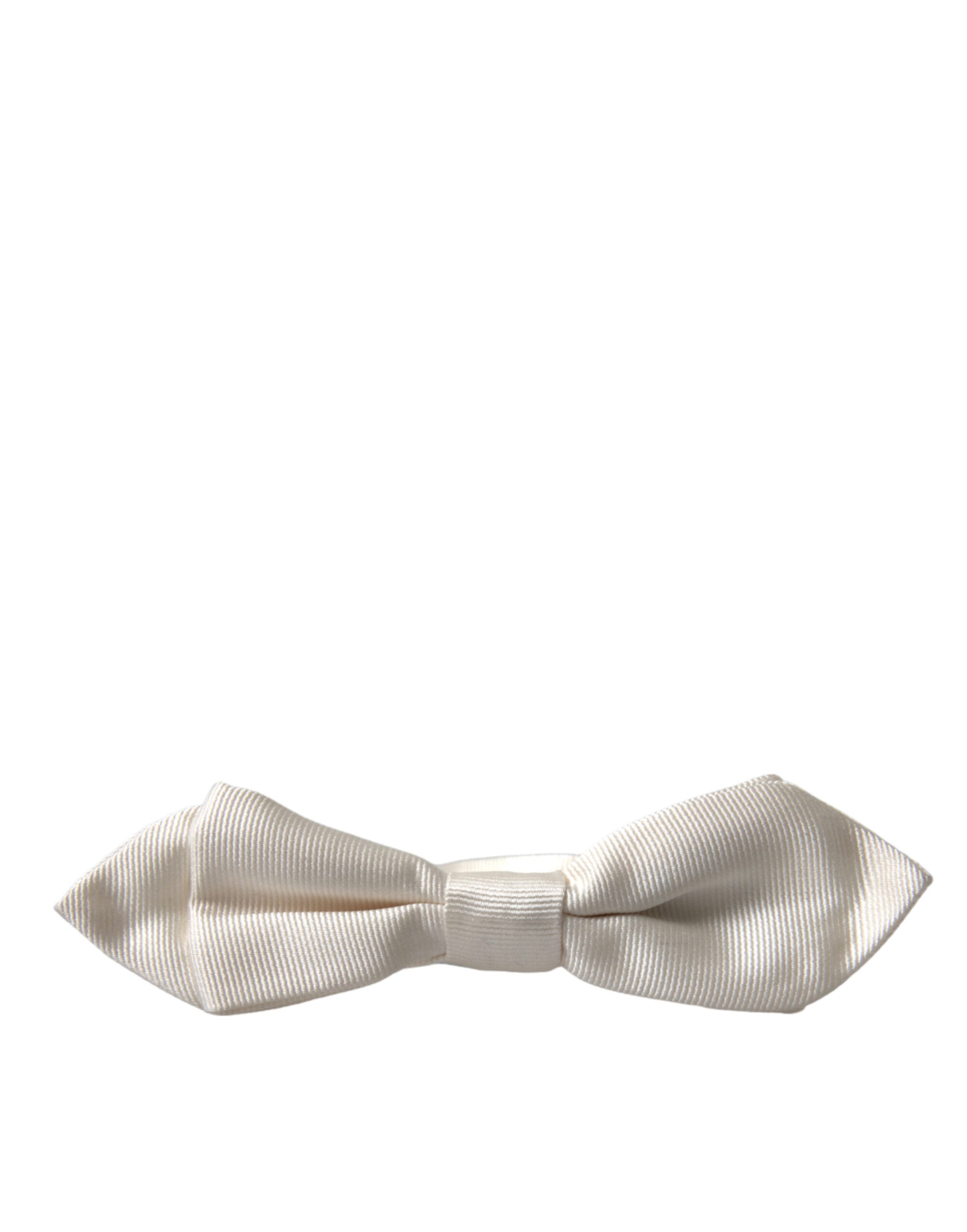 White silk slim adjustable Papillon bow tie by Dolce & Gabbana displayed on a neutral background.