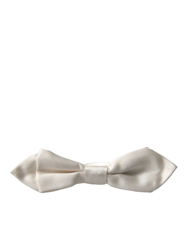White silk slim adjustable Papillon bow tie by Dolce & Gabbana displayed on a neutral background.