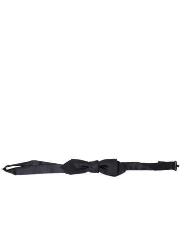 Dark blue silk satin adjustable men's bow tie with papillon style from Dolce & Gabbana, featuring a sleek, elegant design.