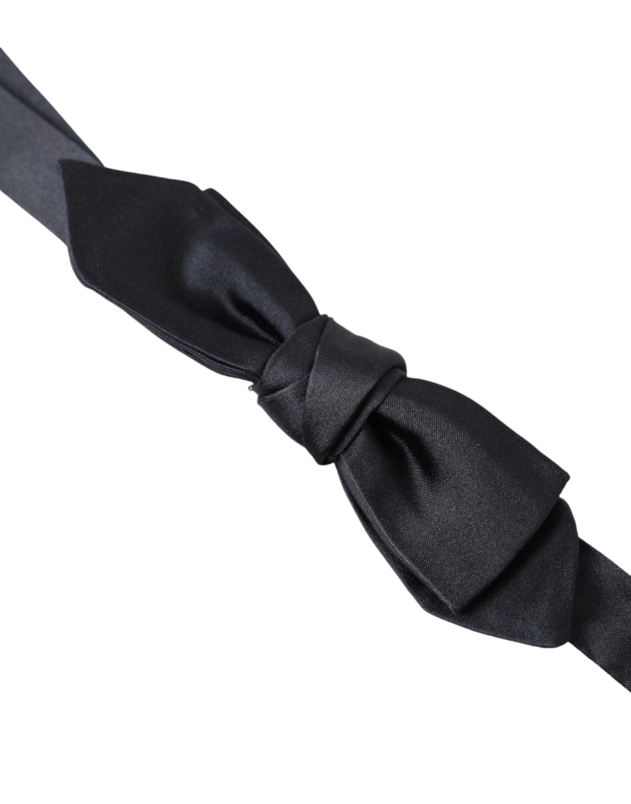 Dark blue silk satin adjustable men's bow tie with papillon style from Dolce & Gabbana, featuring a smooth, shiny finish.