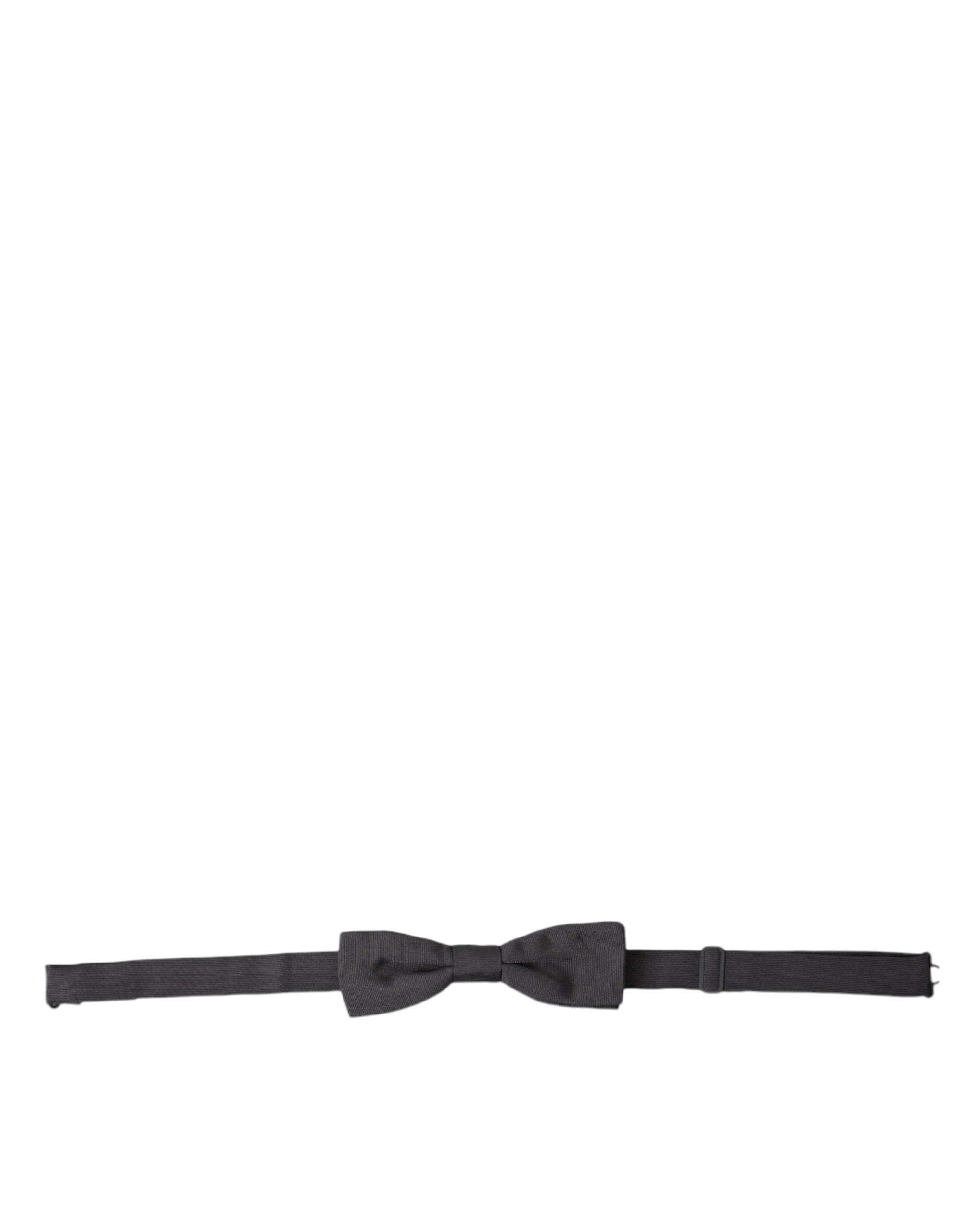 Dark gray silk adjustable men's bow tie with papillon style from Dolce & Gabbana, featuring a sleek, elegant design.