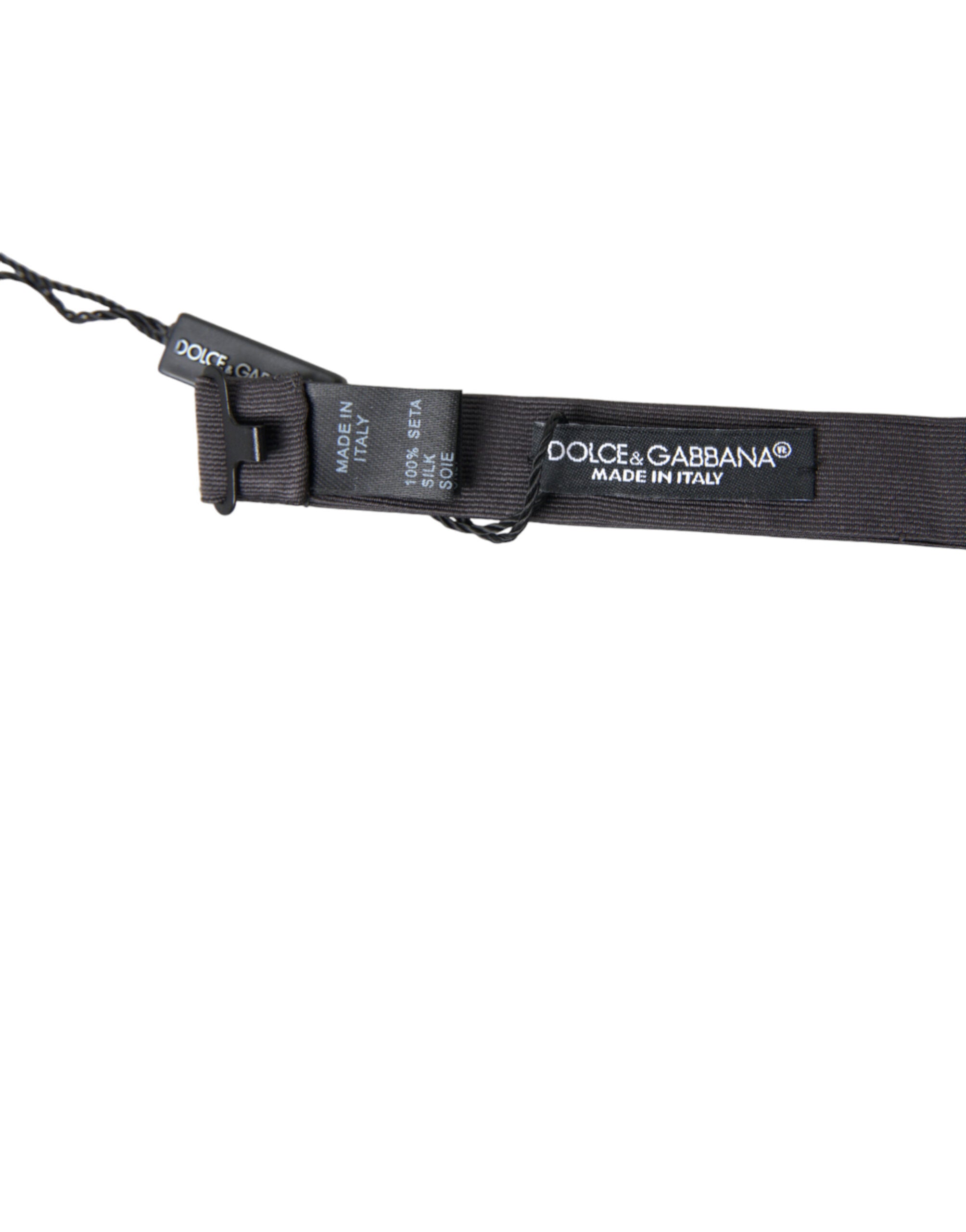 Dark gray silk adjustable men's bow tie with papillon style from Dolce & Gabbana, featuring a classic and elegant design.