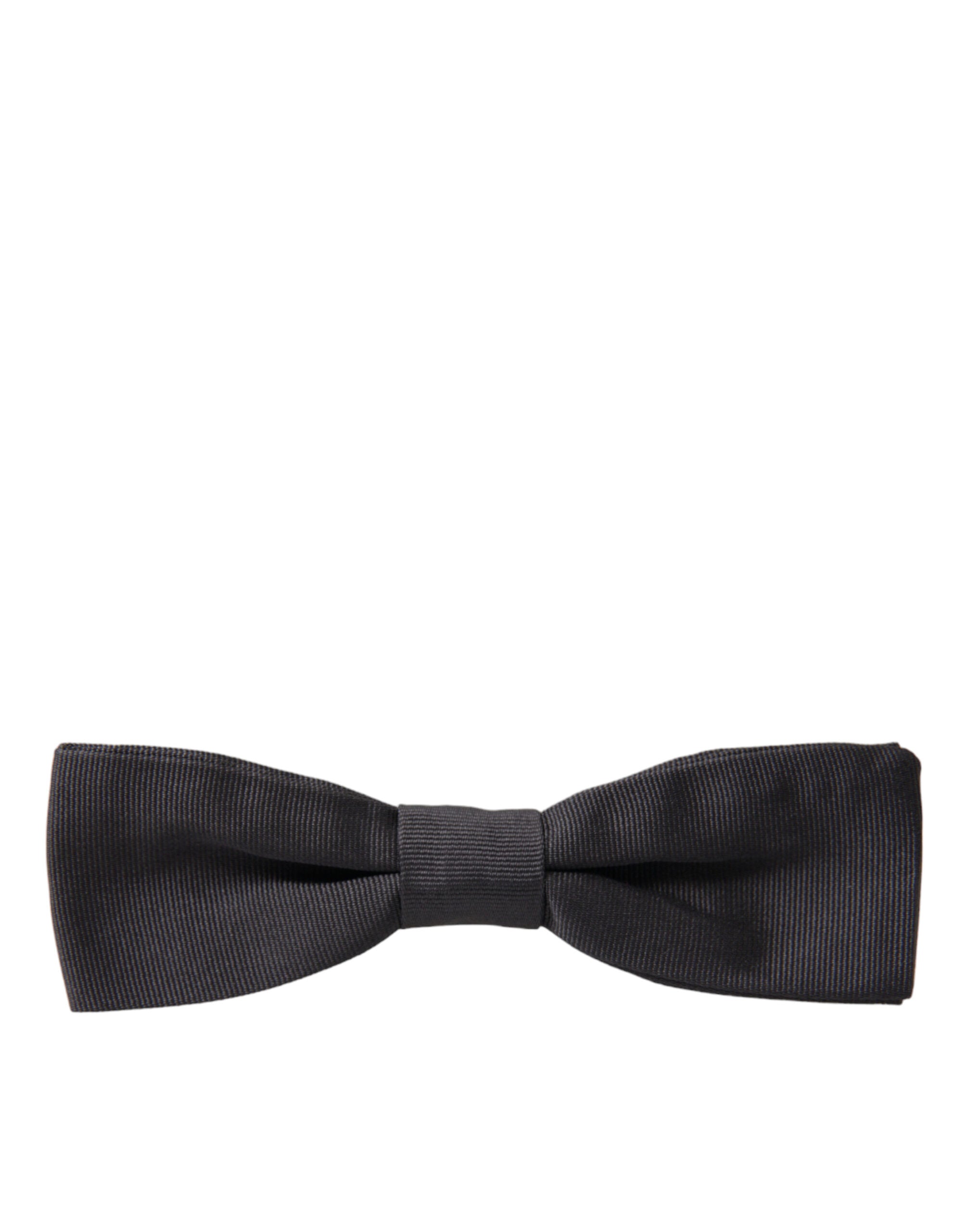 Dark gray silk adjustable men's bow tie with papillon style from Dolce & Gabbana, featuring a sleek and elegant design.