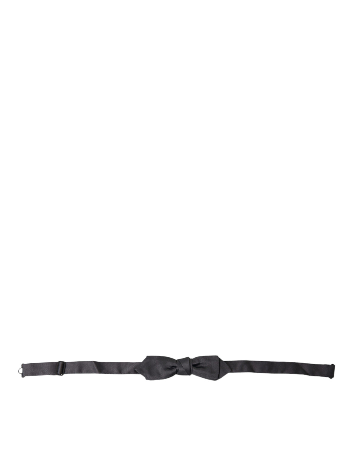 Dark gray silk adjustable men's bow tie with papillon style from Dolce & Gabbana, shown with a classic knot and smooth fabric.