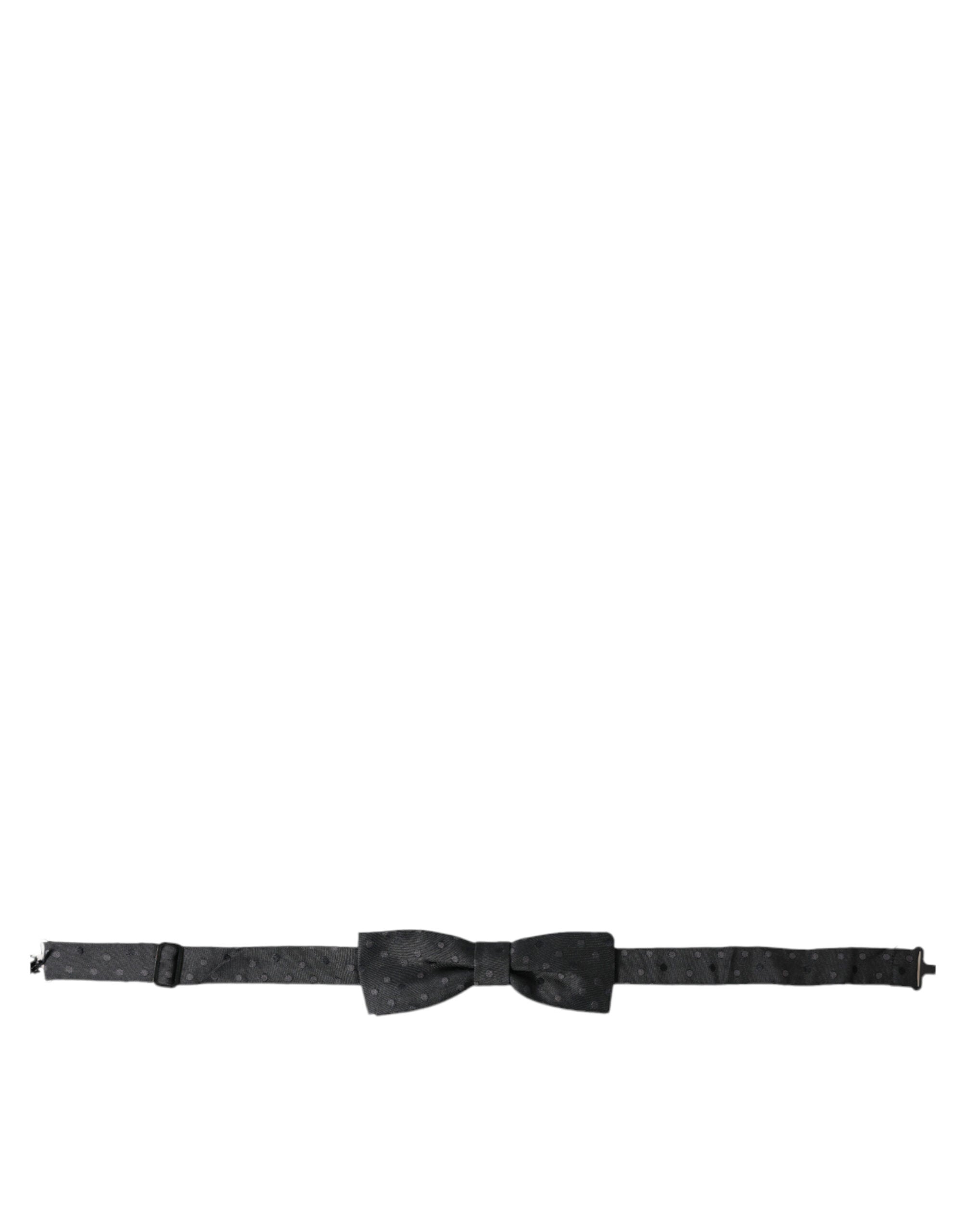 Gray silk polka dot adjustable neck bow tie for men by Dolce & Gabbana, featuring a classic papillon style and elegant design.