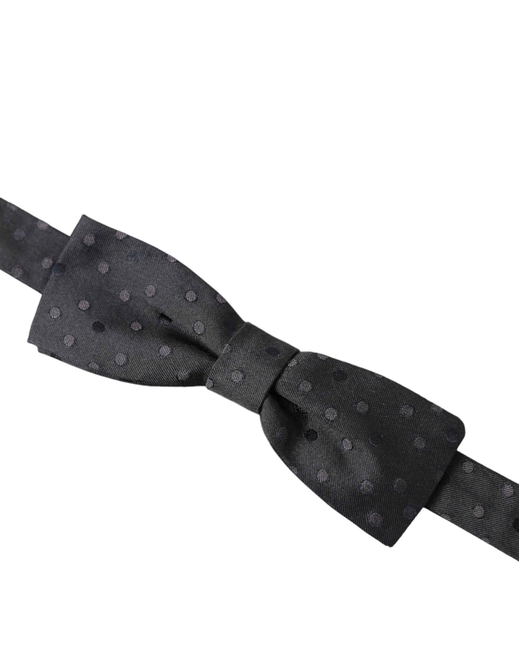 Gray polka dot silk adjustable neck bow tie for men by Dolce & Gabbana, featuring classic polka dot pattern and elegant style.