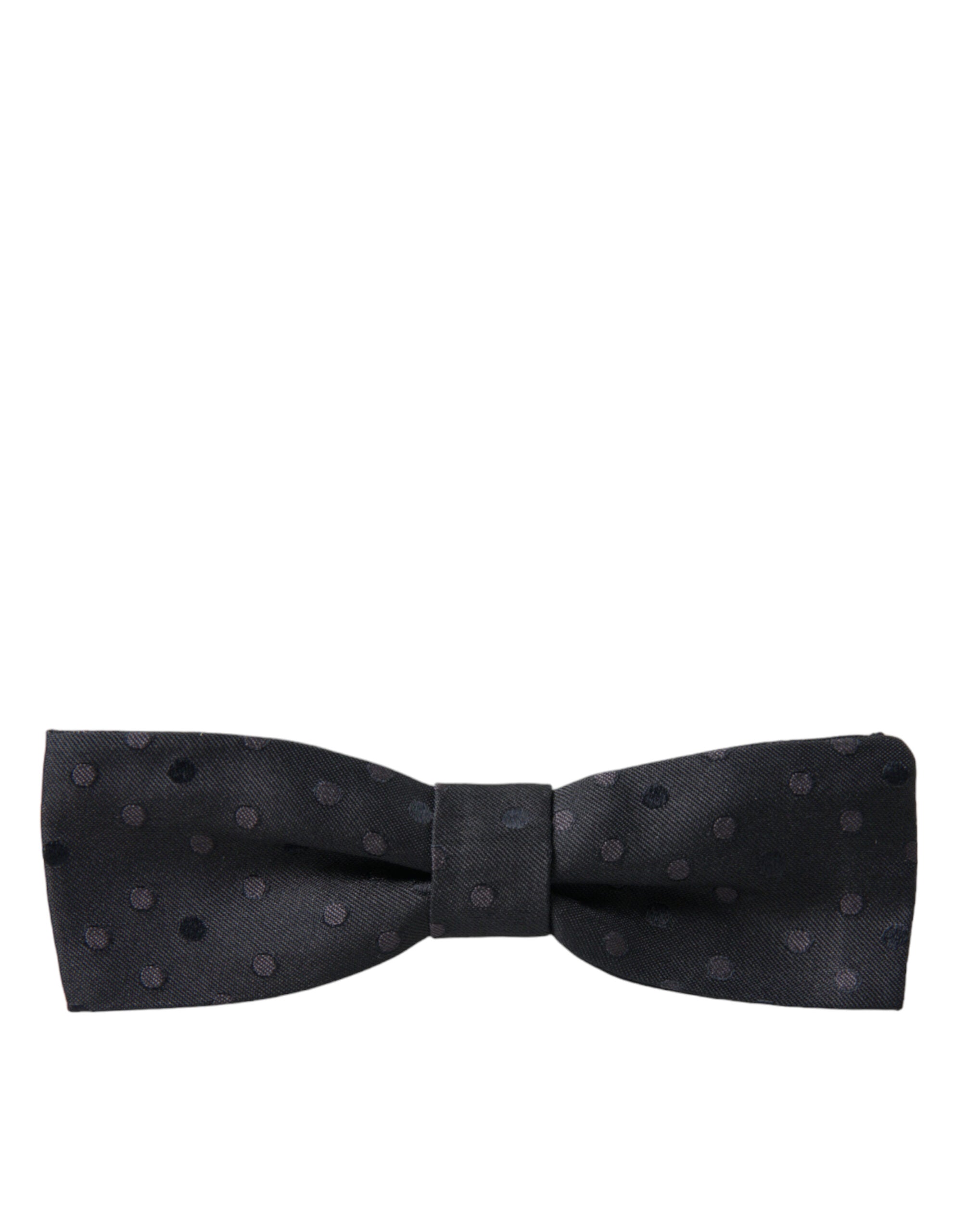 Gray silk polka dot bow tie with adjustable neck strap for men by Dolce & Gabbana, featuring a classic papillon style.