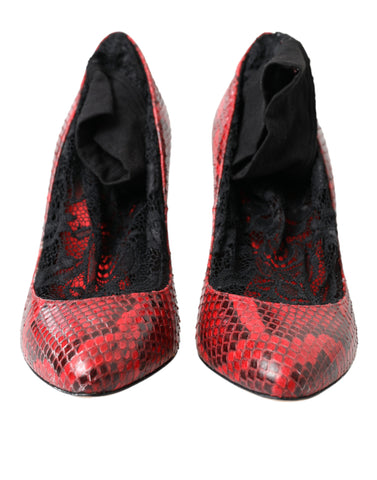 Red leather lace-up sock pumps by Dolce & Gabbana featuring a sleek design and pointed toe, perfect for stylish footwear.